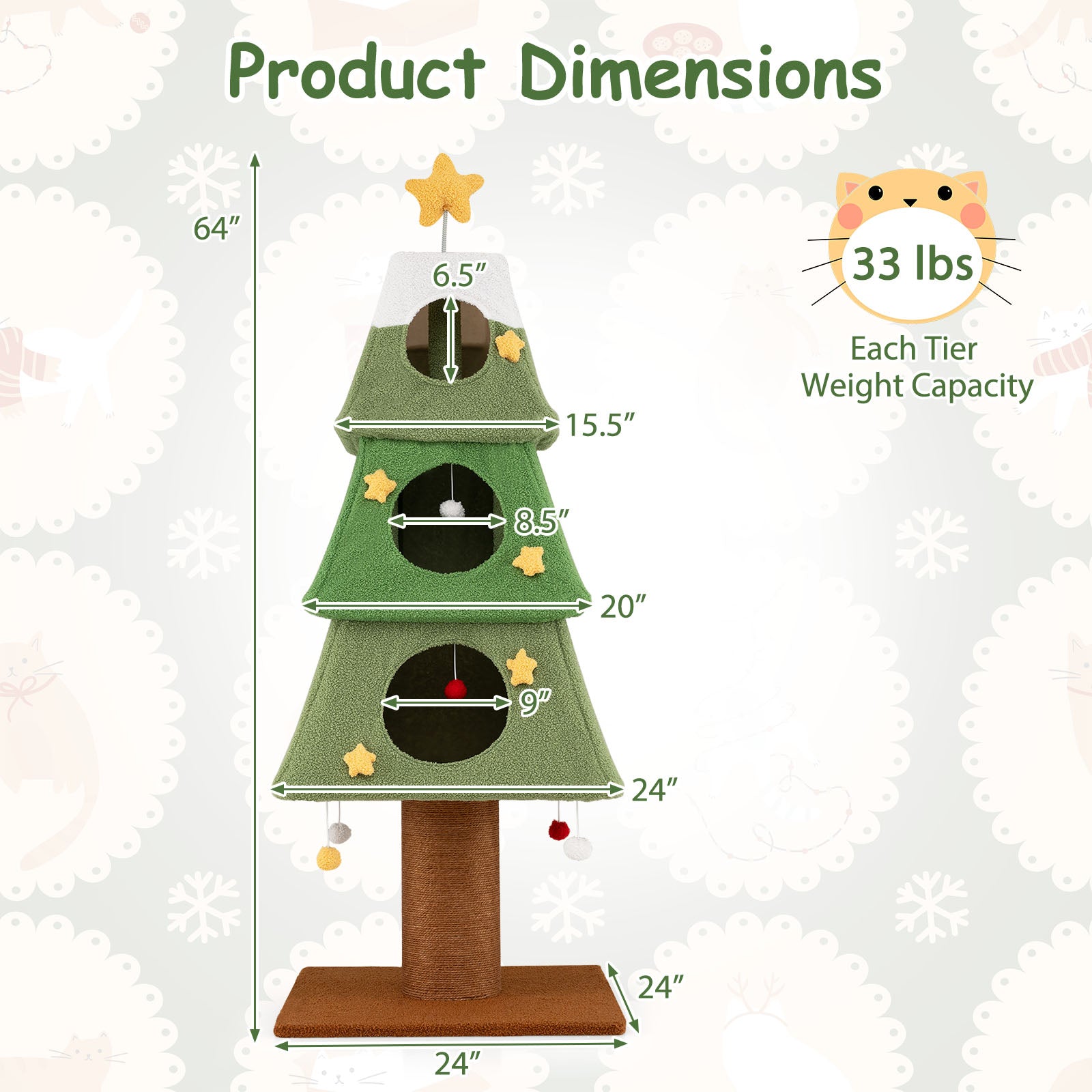 Large Christmas Cat Tree for Indoor Cats 64" Cute Cat Tower with 3 Condos - view 5