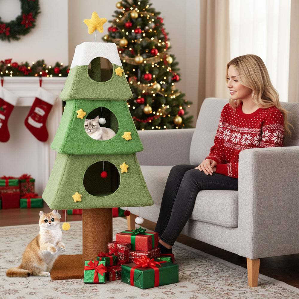 Large Christmas Cat Tree for Indoor Cats 64" Cute Cat Tower with 3 Condos - view 6