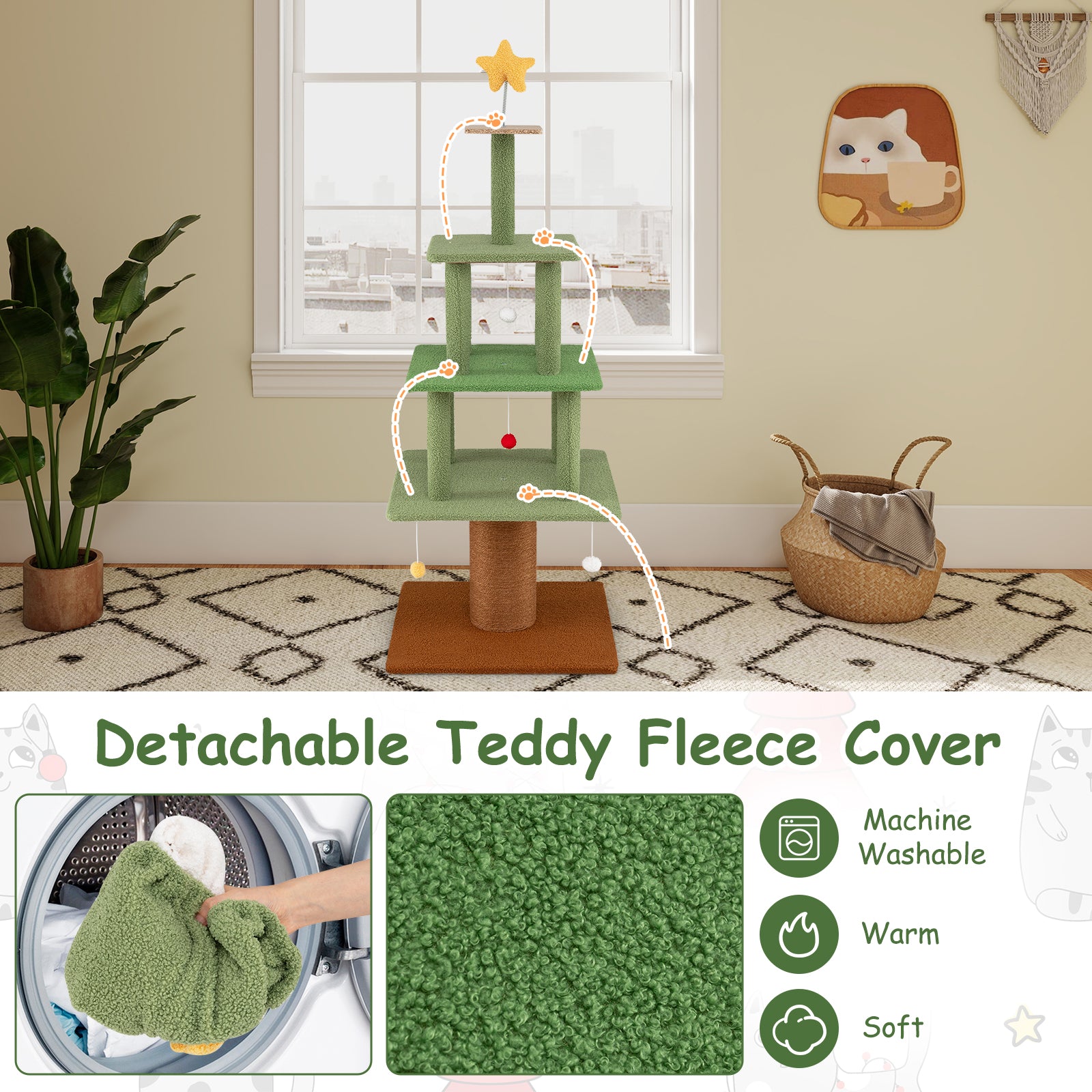 Large Christmas Cat Tree for Indoor Cats 64" Cute Cat Tower with 3 Condos - view 7