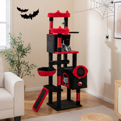 Large Gothic Cat Tree with Cat Condos and Plush Perches-Black & Red - view 2
