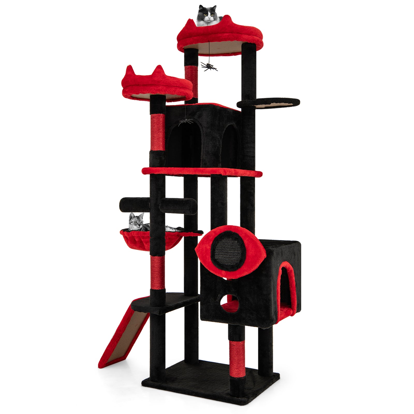 Large Gothic Cat Tree with Cat Condos and Plush Perches-Black & Red - view 4