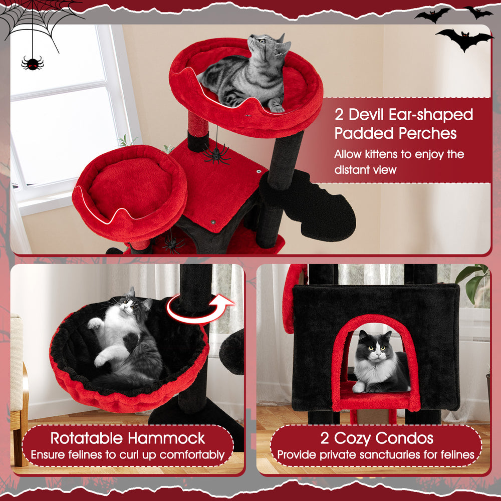 Large Gothic Cat Tree with Cat Condos and Plush Perches-Black & Red - view 7