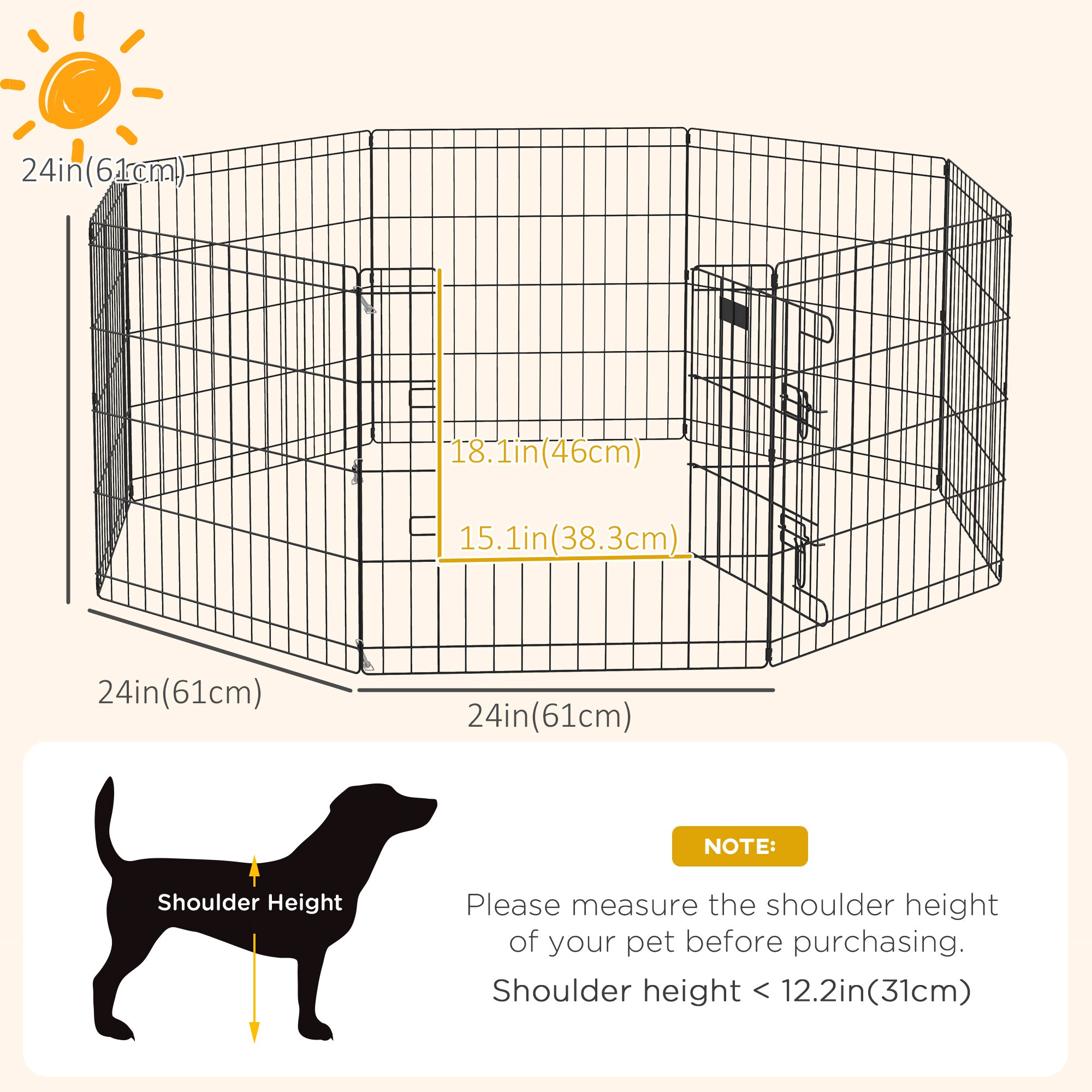 24inch Foldable Metal Exercise Pet Playpen Yard Dog Puppy Kennel Cage 8 Panel - view 2