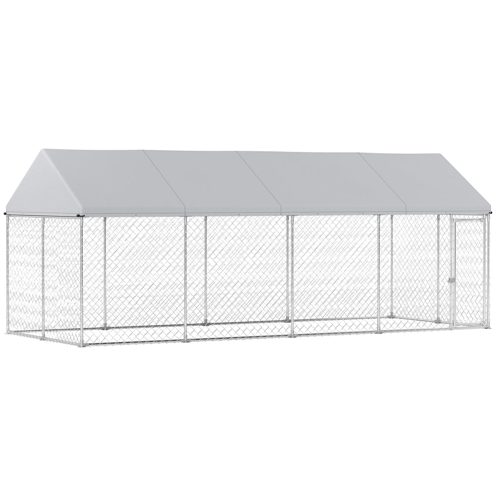 Heavy Duty Outdoor Dog Kennel with Waterproof Roof, Secure Latch, Chain Link