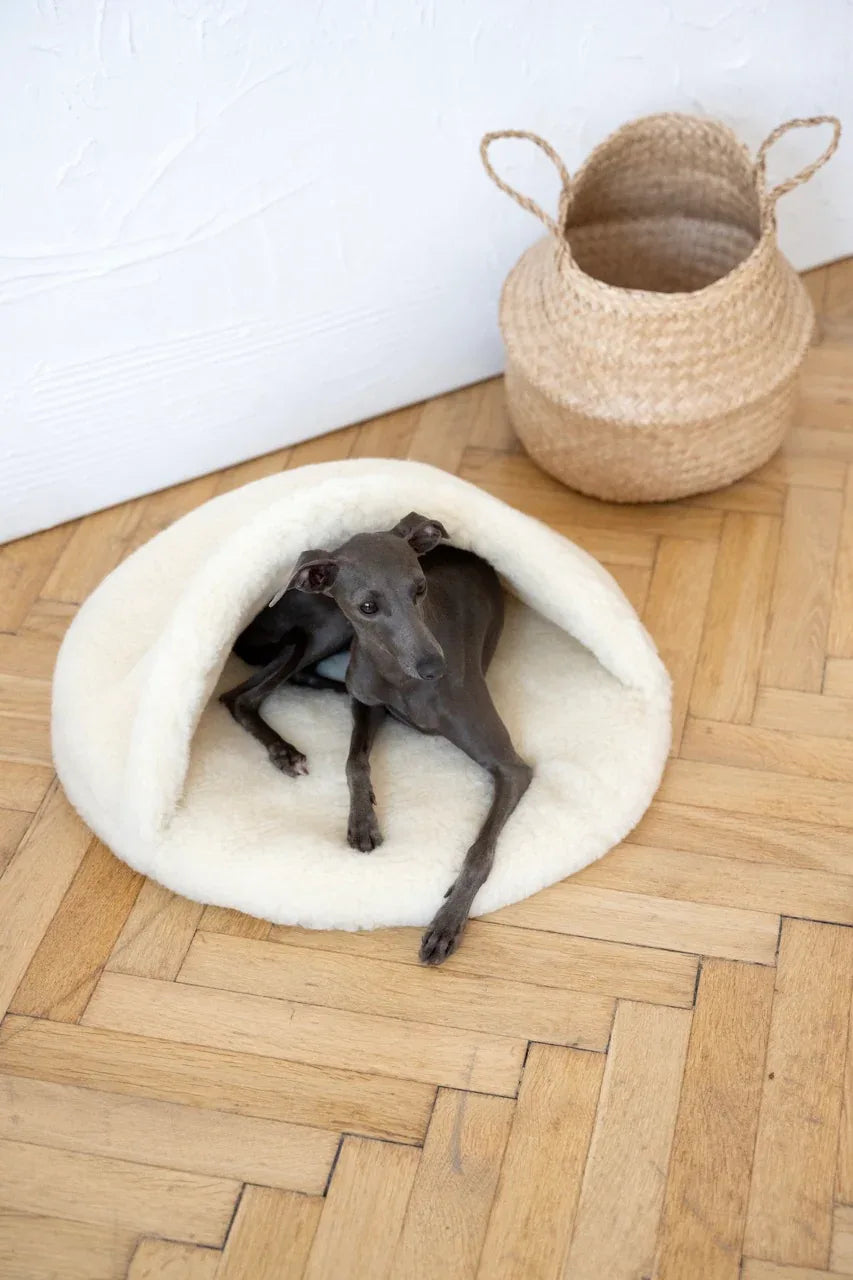 Natural Wool Pet Cave White | Hand-Felted Cat & Small Dog Bed | Mellow Pet - alternate view