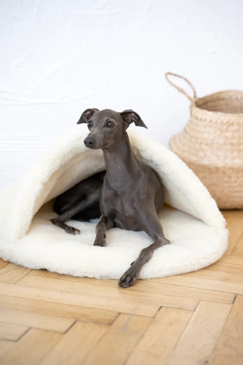 Natural Wool Pet Cave White | Hand-Felted Cat & Small Dog Bed | Mellow Pet