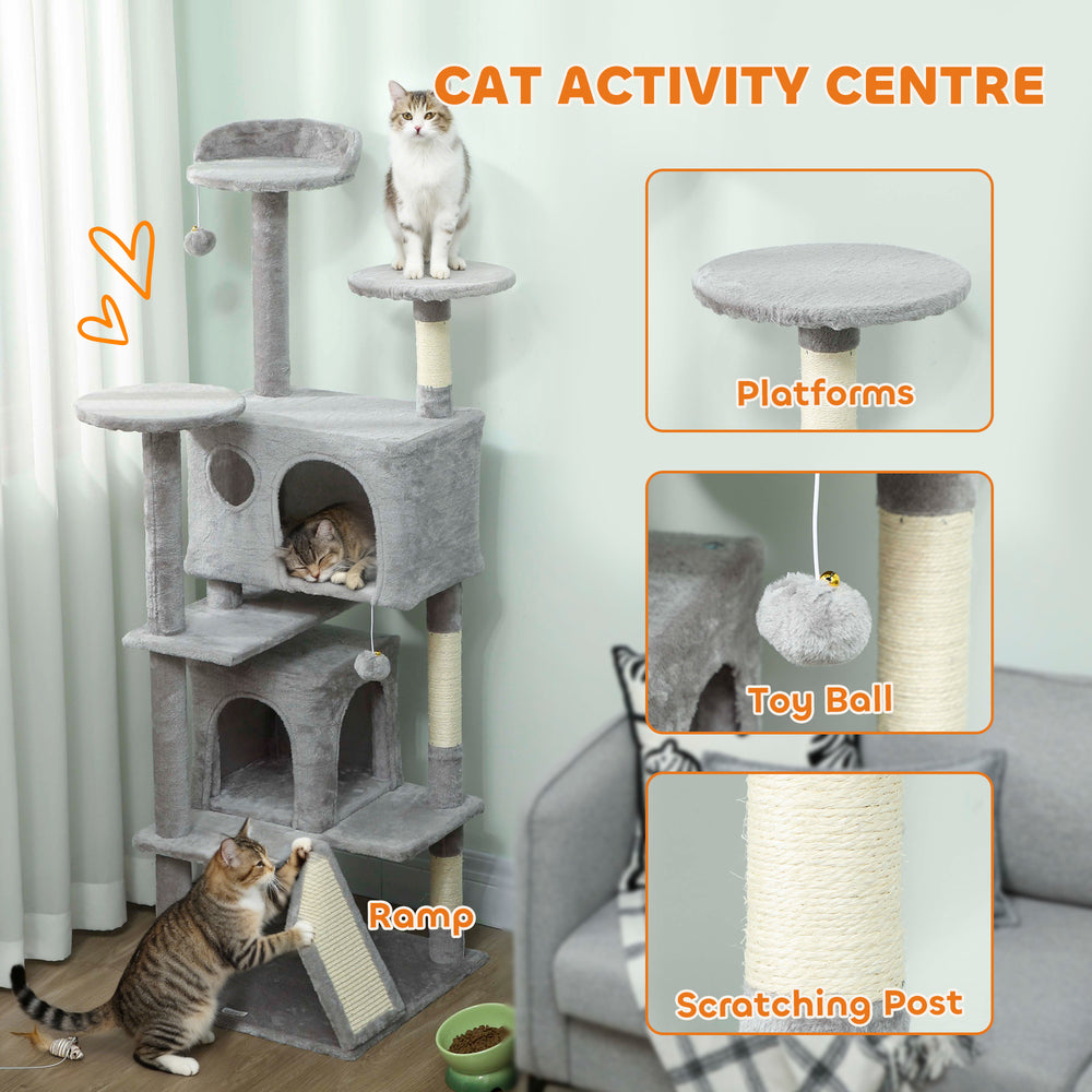 54" Cat Tree, Multi-Level Cat Tower with Scratching Posts, Cat Condos, Bed - view 3