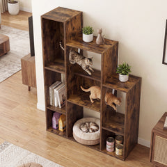 Modern Cat Bookshelf Cat Tree 8-Section Storage Cabinet with 2 Round Holes - view 2