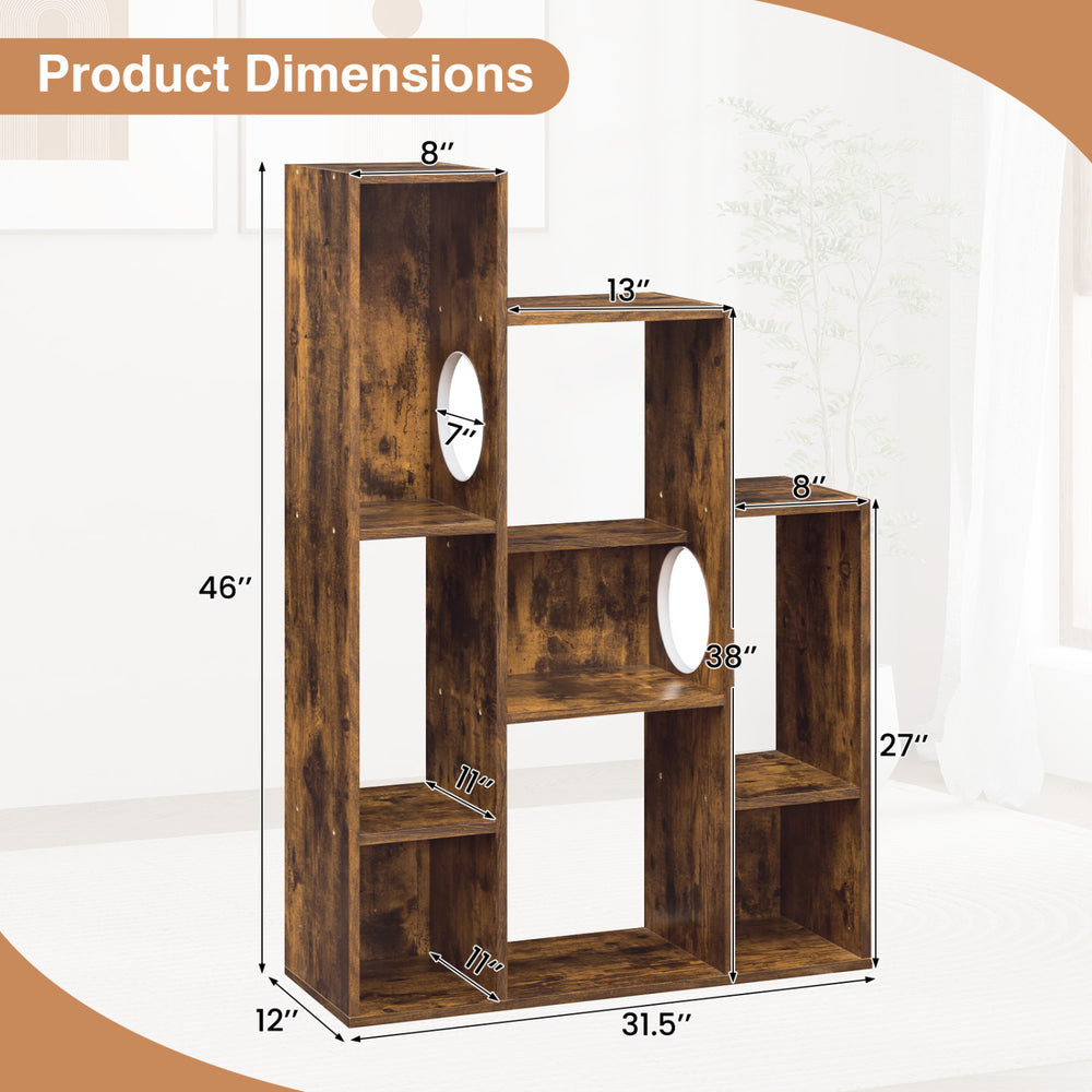 Modern Cat Bookshelf Cat Tree 8-Section Storage Cabinet with 2 Round Holes - view 5