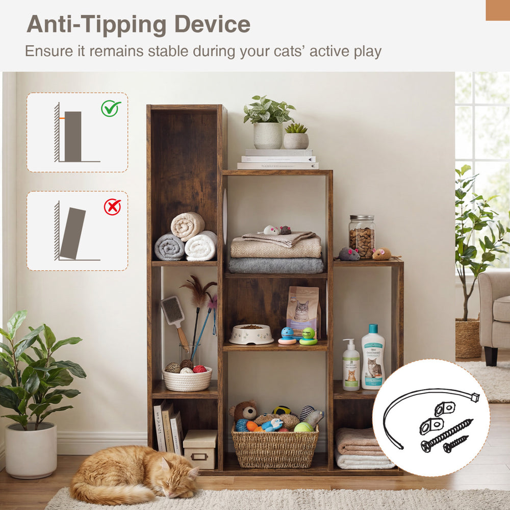 Modern Cat Bookshelf Cat Tree 8-Section Storage Cabinet with 2 Round Holes - view 8