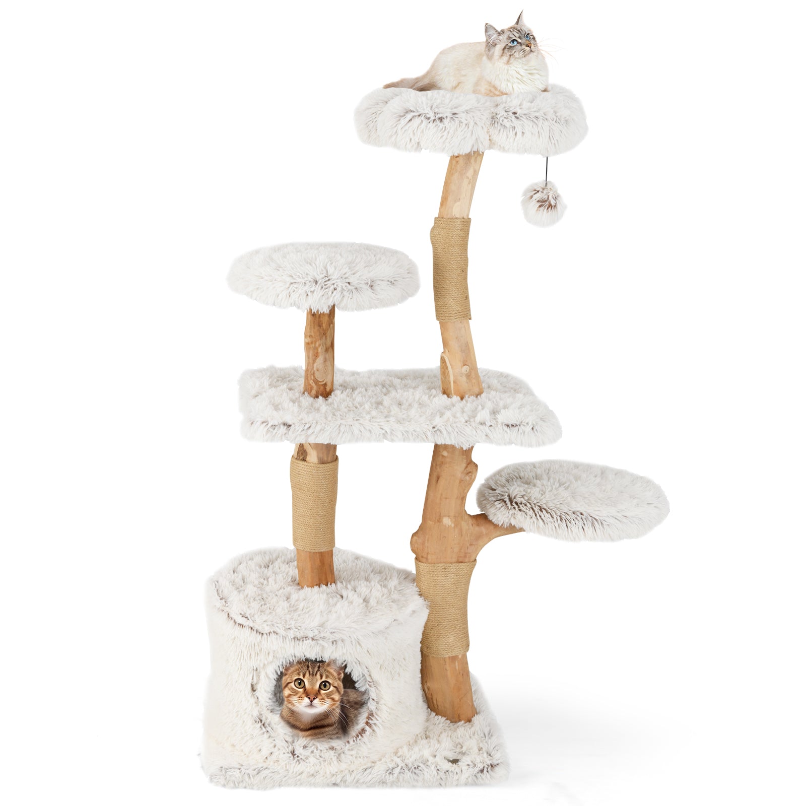 Modern Cat Tree 53 Inch Tall Natural Branch Wooden Cat Tower with Jute