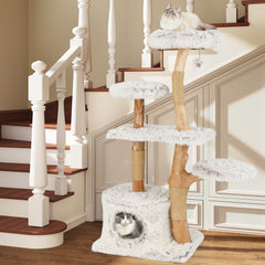 Modern Cat Tree 53 Inch Tall Natural Branch Wooden Cat Tower with Jute - view 3