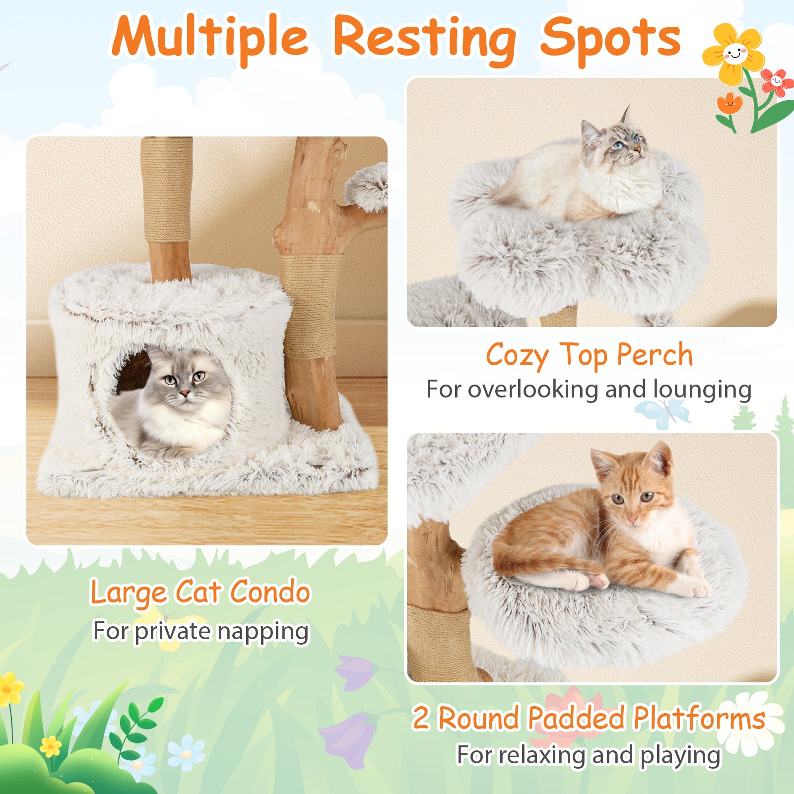 Modern Cat Tree 53 Inch Tall Natural Branch Wooden Cat Tower with Jute - view 7
