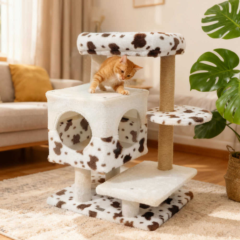 Modern Cat Tree Indoor Cat Tower with Wide Upholstered Perch and 2-Entrance Cat - view 2