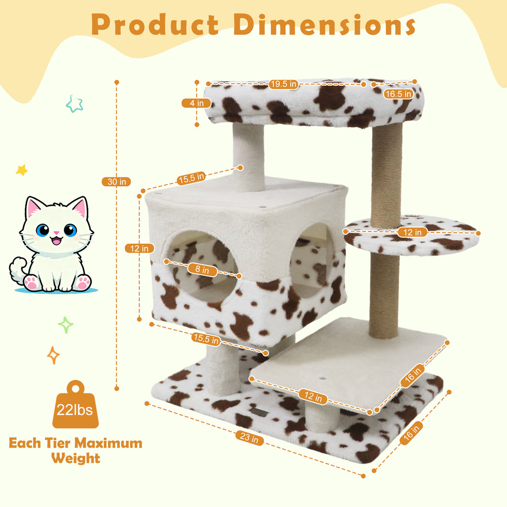 Modern Cat Tree Indoor Cat Tower with Wide Upholstered Perch and 2-Entrance Cat - view 5