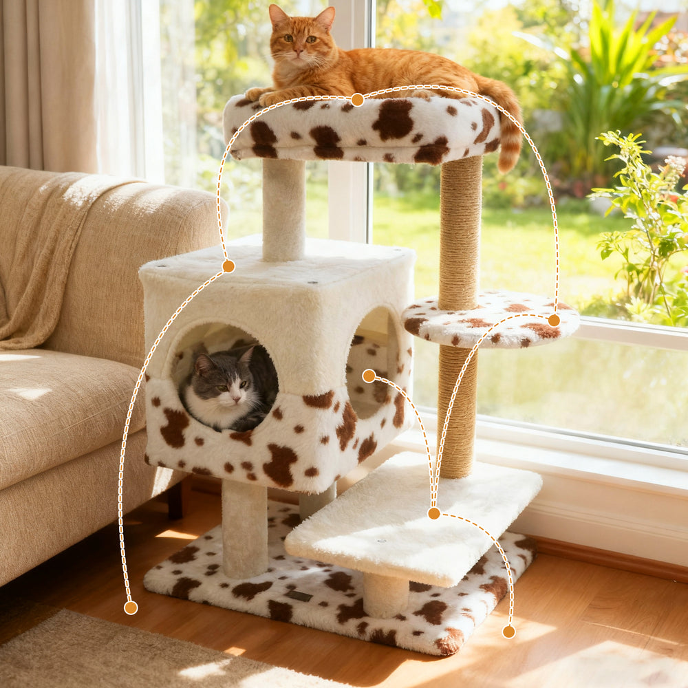 Modern Cat Tree Indoor Cat Tower with Wide Upholstered Perch and 2-Entrance Cat - view 6