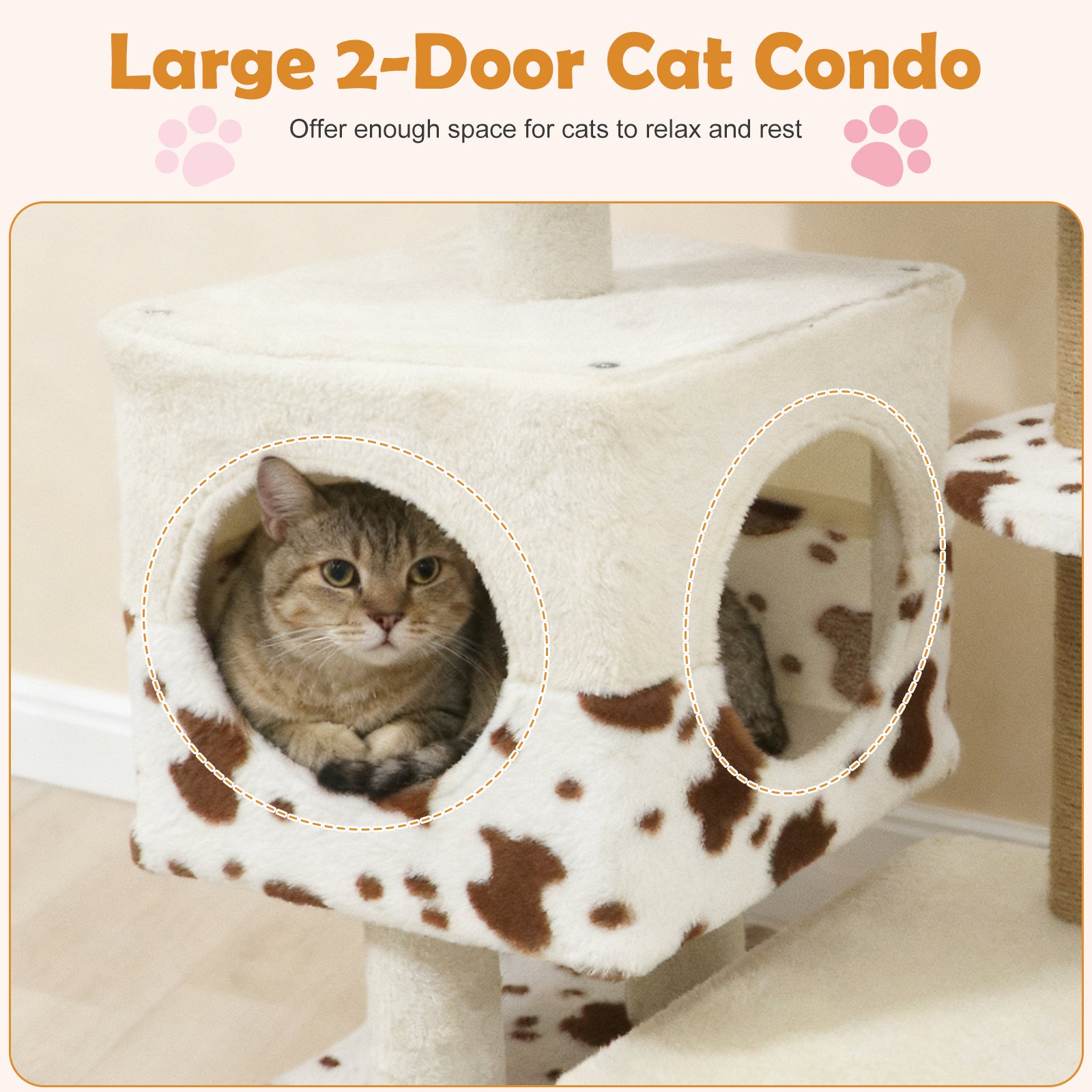 Modern Cat Tree Indoor Cat Tower with Wide Upholstered Perch and 2-Entrance Cat - view 7