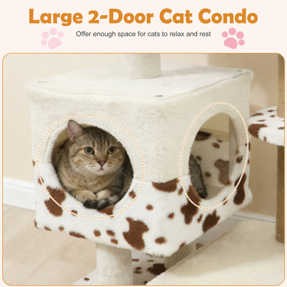 Modern Cat Tree Indoor Cat Tower with Wide Upholstered Perch and 2-Entrance Cat - view 7