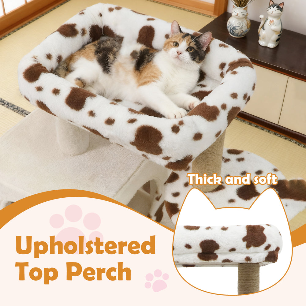 Modern Cat Tree Indoor Cat Tower with Wide Upholstered Perch and 2-Entrance Cat - view 8