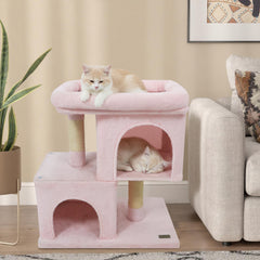 Modern Cat Tree Space-saving Cat Tower with Upholstered Perch and 2 Cat Condos - view 2