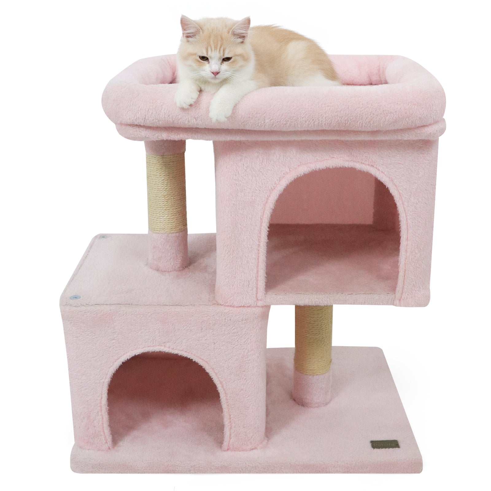 Modern Cat Tree Space-saving Cat Tower with Upholstered Perch and 2 Cat Condos - view 4