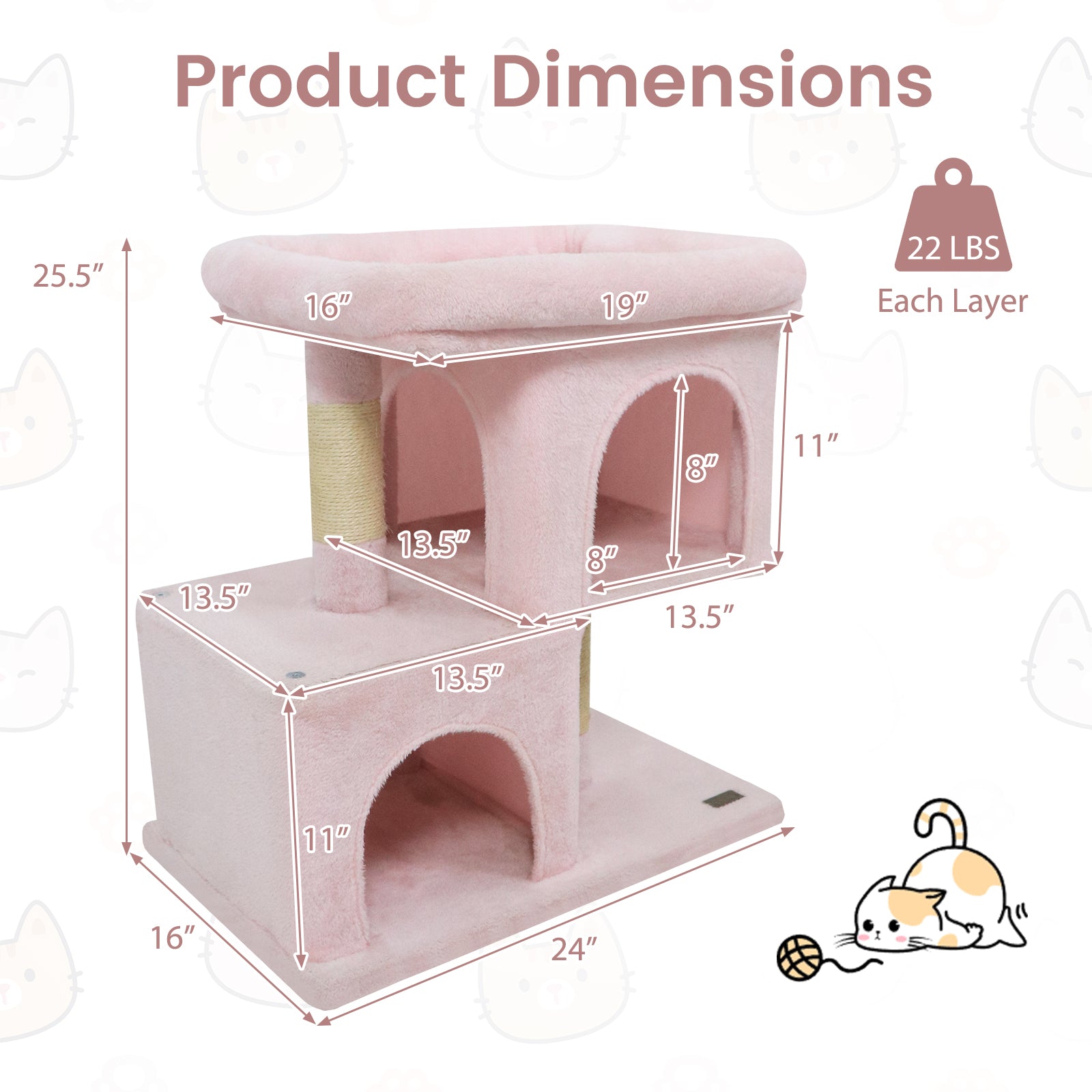 Modern Cat Tree Space-saving Cat Tower with Upholstered Perch and 2 Cat Condos - view 5