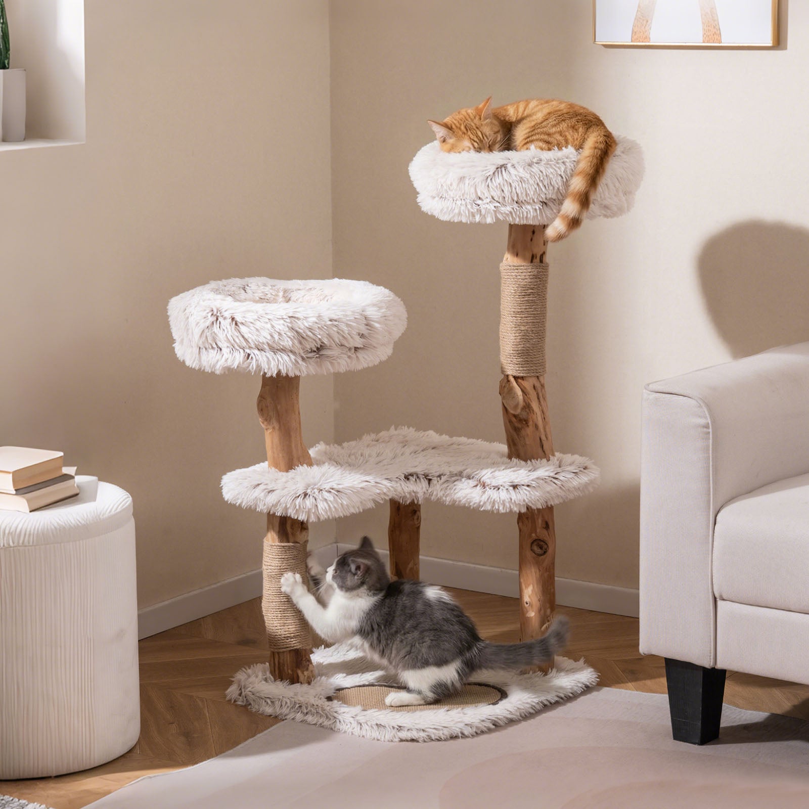 Modern Cat Tree Tower 40" with Luxury Real Wood Natural Branch - view 2