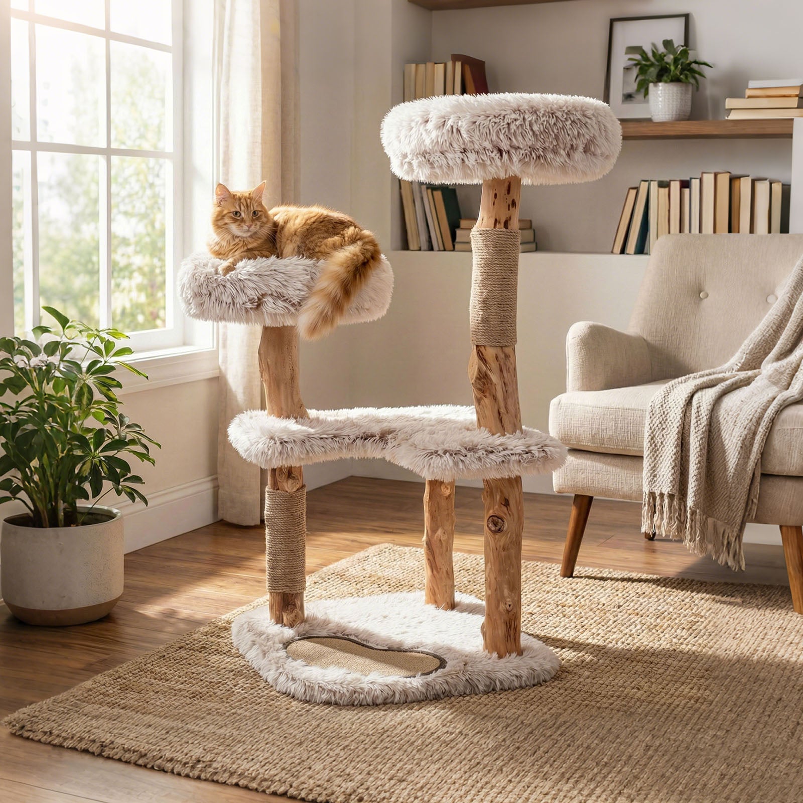 Modern Cat Tree Tower 40" with Luxury Real Wood Natural Branch - view 3