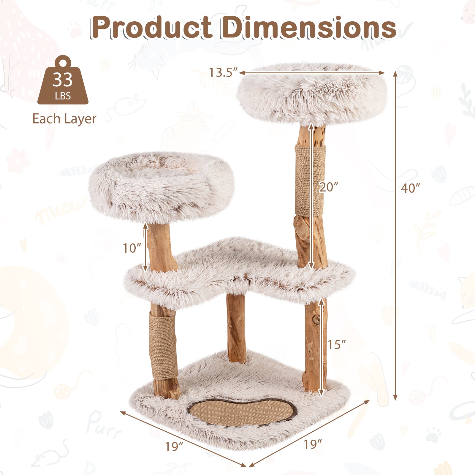 Modern Cat Tree Tower 40" with Luxury Real Wood Natural Branch - view 5