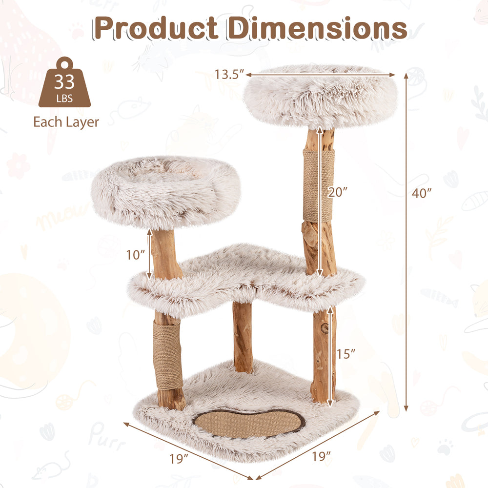 Modern Cat Tree Tower 40" with Luxury Real Wood Natural Branch - view 5
