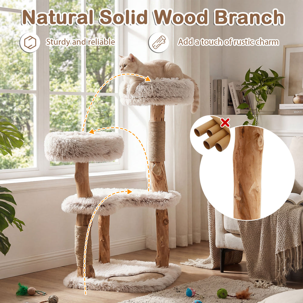 Modern Cat Tree Tower 40" with Luxury Real Wood Natural Branch - view 7