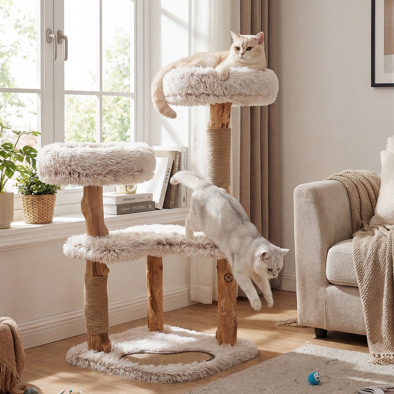 Modern Cat Tree Tower 40" with Luxury Real Wood Natural Branch - view 8