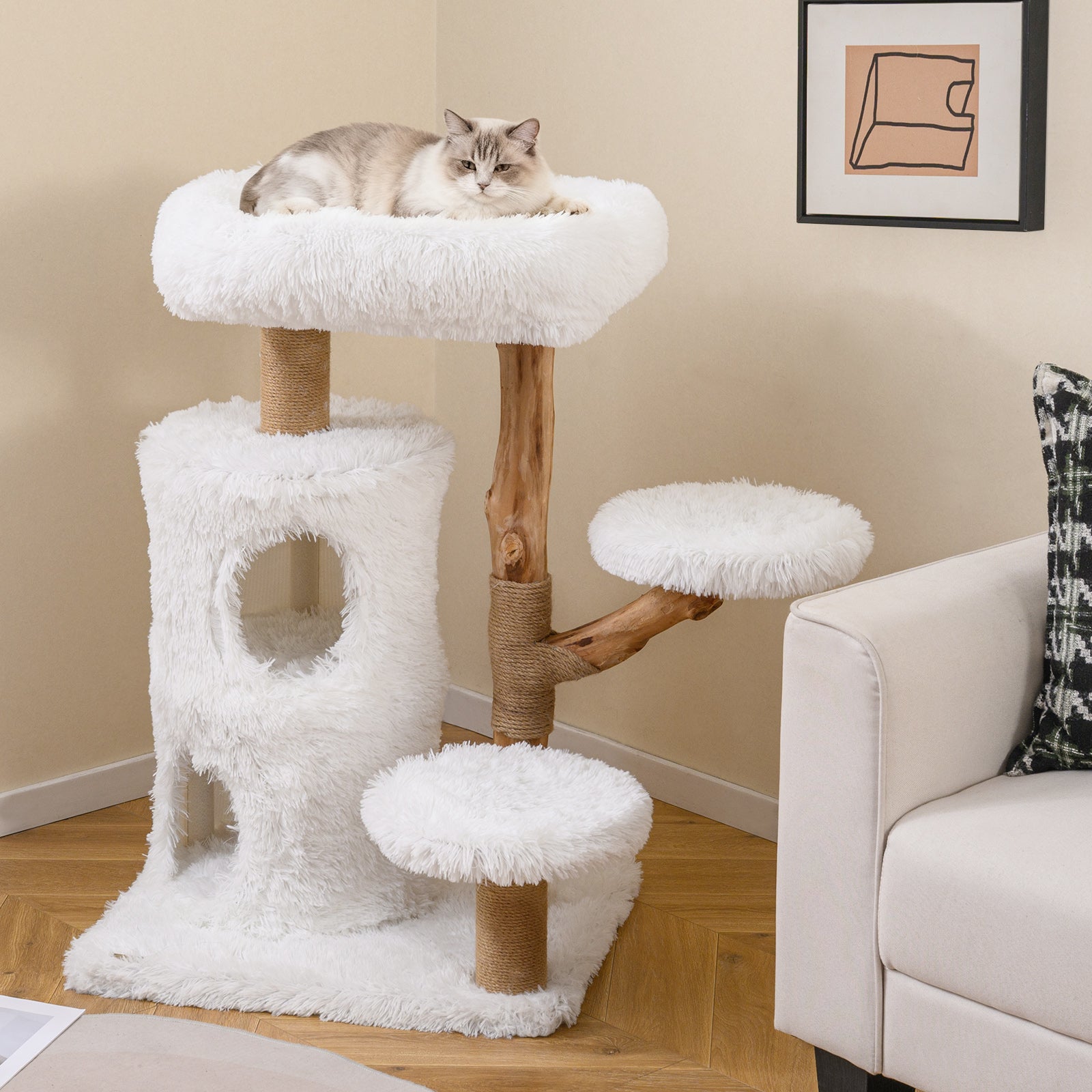 Modern Cat Tree for Indoor Cats 30.5 Cat Tower with Real Solid Wood Branches - view 2