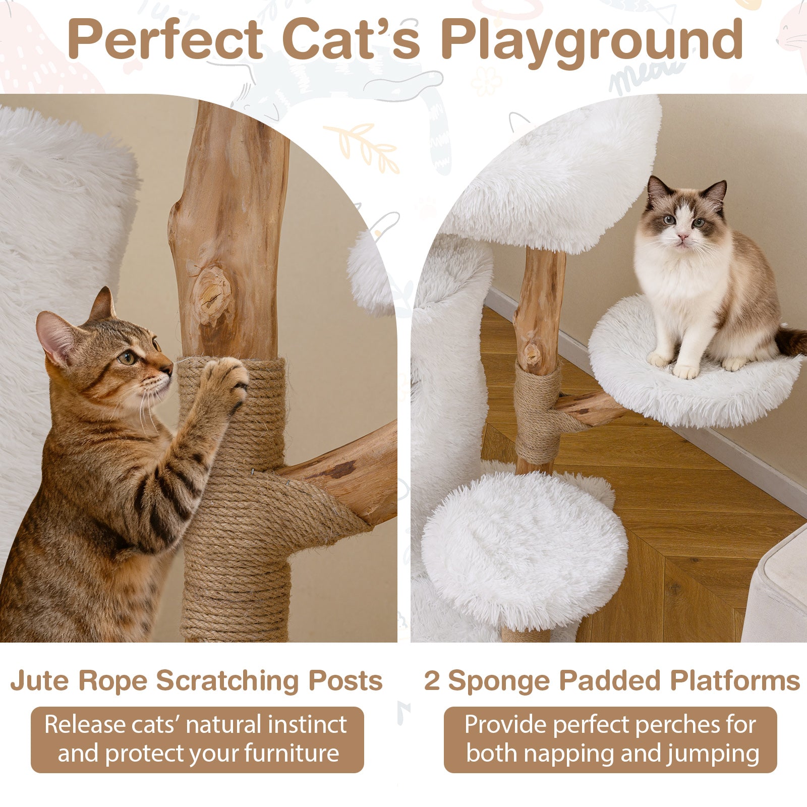 Modern Cat Tree for Indoor Cats 30.5 Cat Tower with Real Solid Wood Branches - view 8