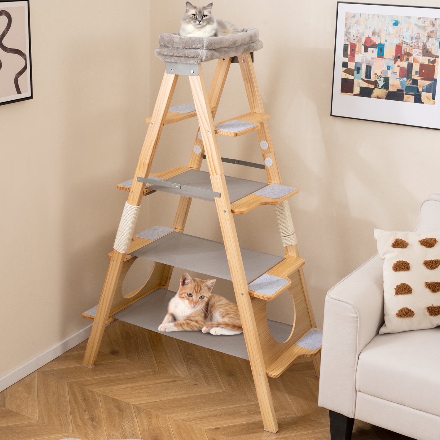 Modern Wooden Cat Tree Foldable Cat Climbing Furniture - view 3