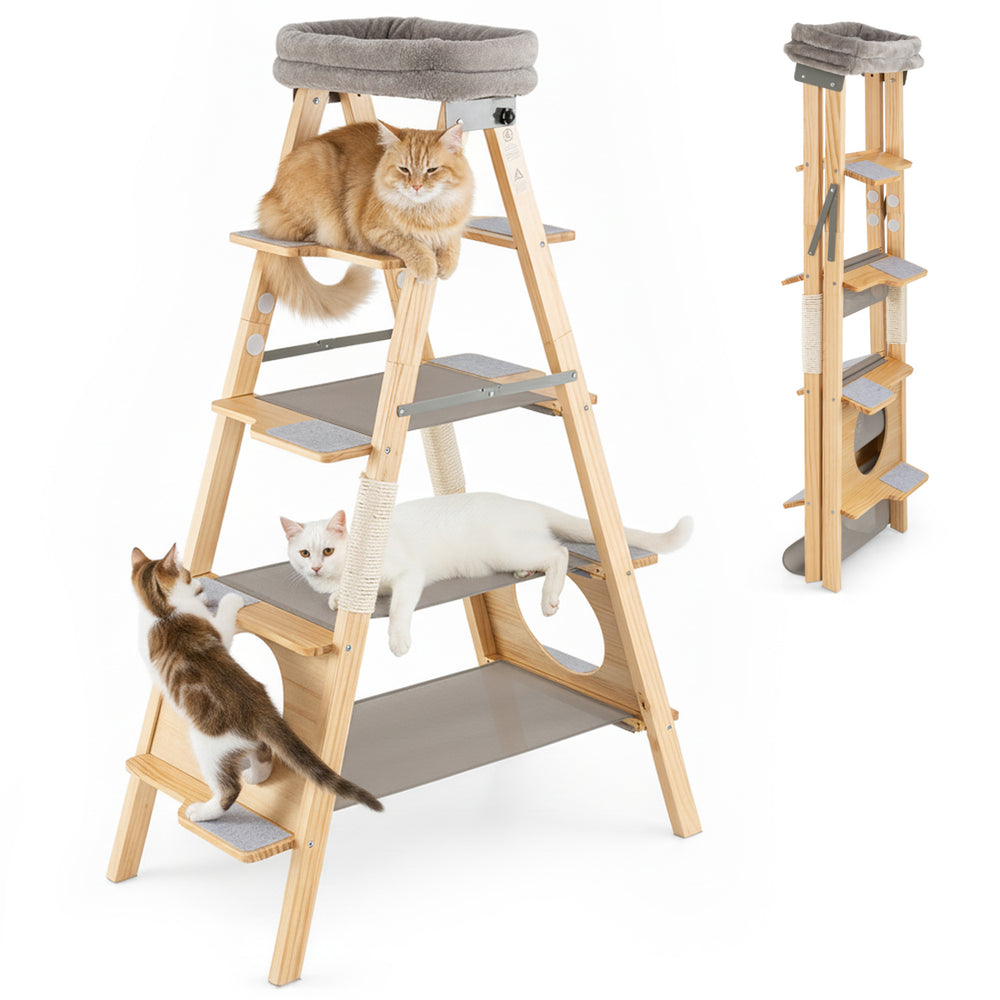 Modern Wooden Cat Tree Foldable Cat Climbing Furniture