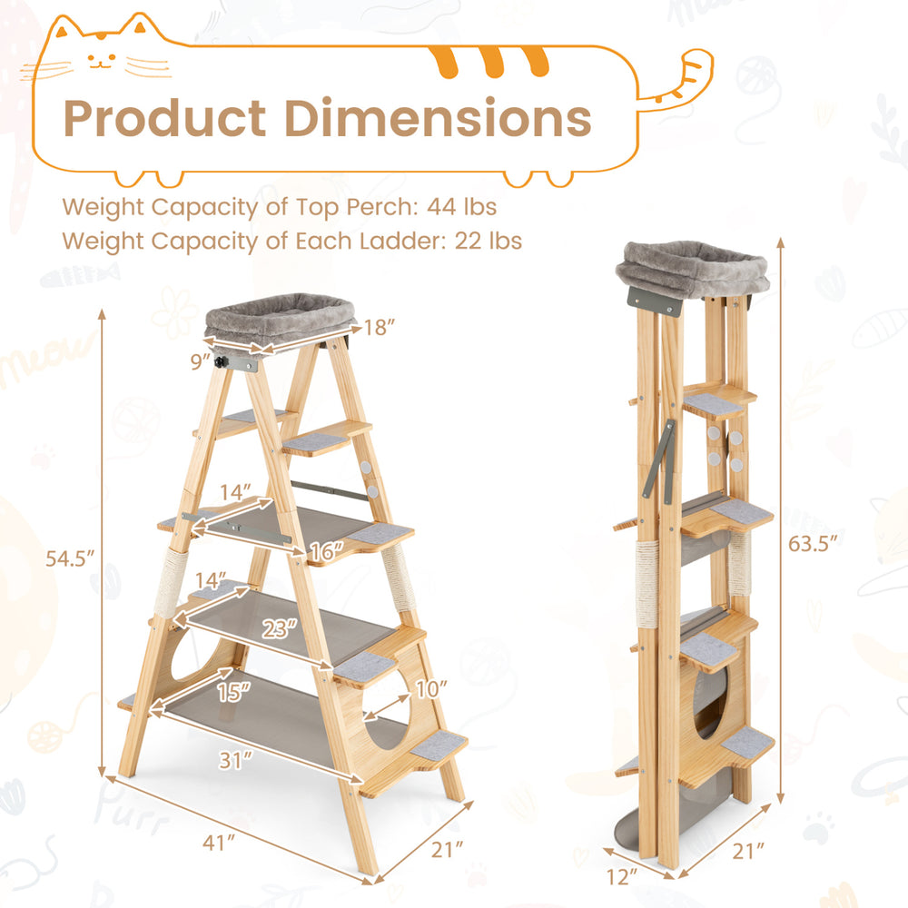 Modern Wooden Cat Tree Foldable Cat Climbing Furniture - view 5