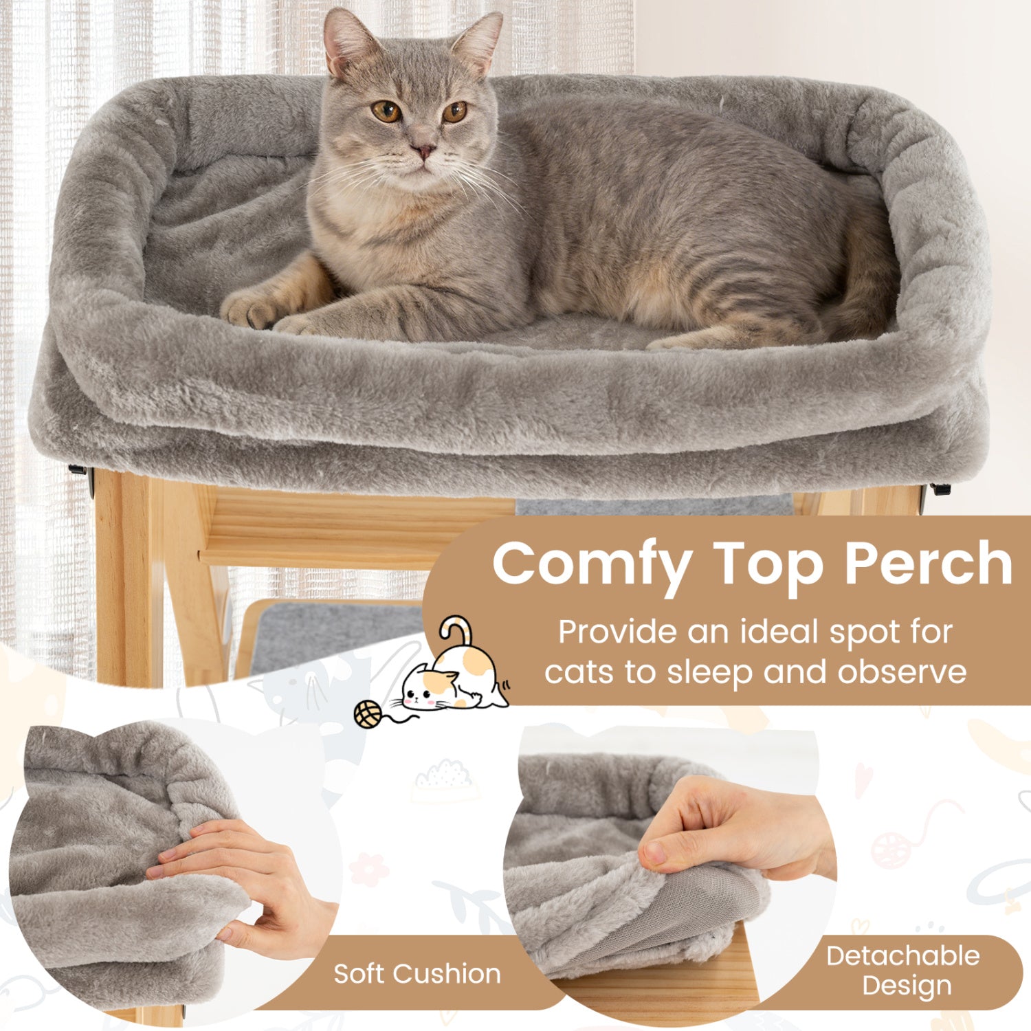 Modern Wooden Cat Tree Foldable Cat Climbing Furniture - view 7