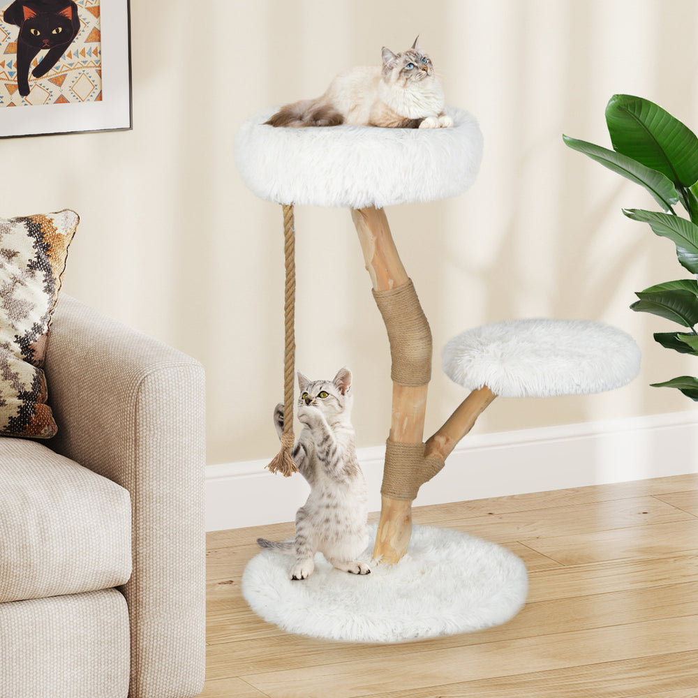Modern Wooden Cat Tree Tower with Perch and Natural Jute Scratching Posts - view 3