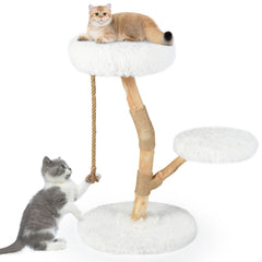 Modern Wooden Cat Tree Tower with Perch and Natural Jute Scratching Posts