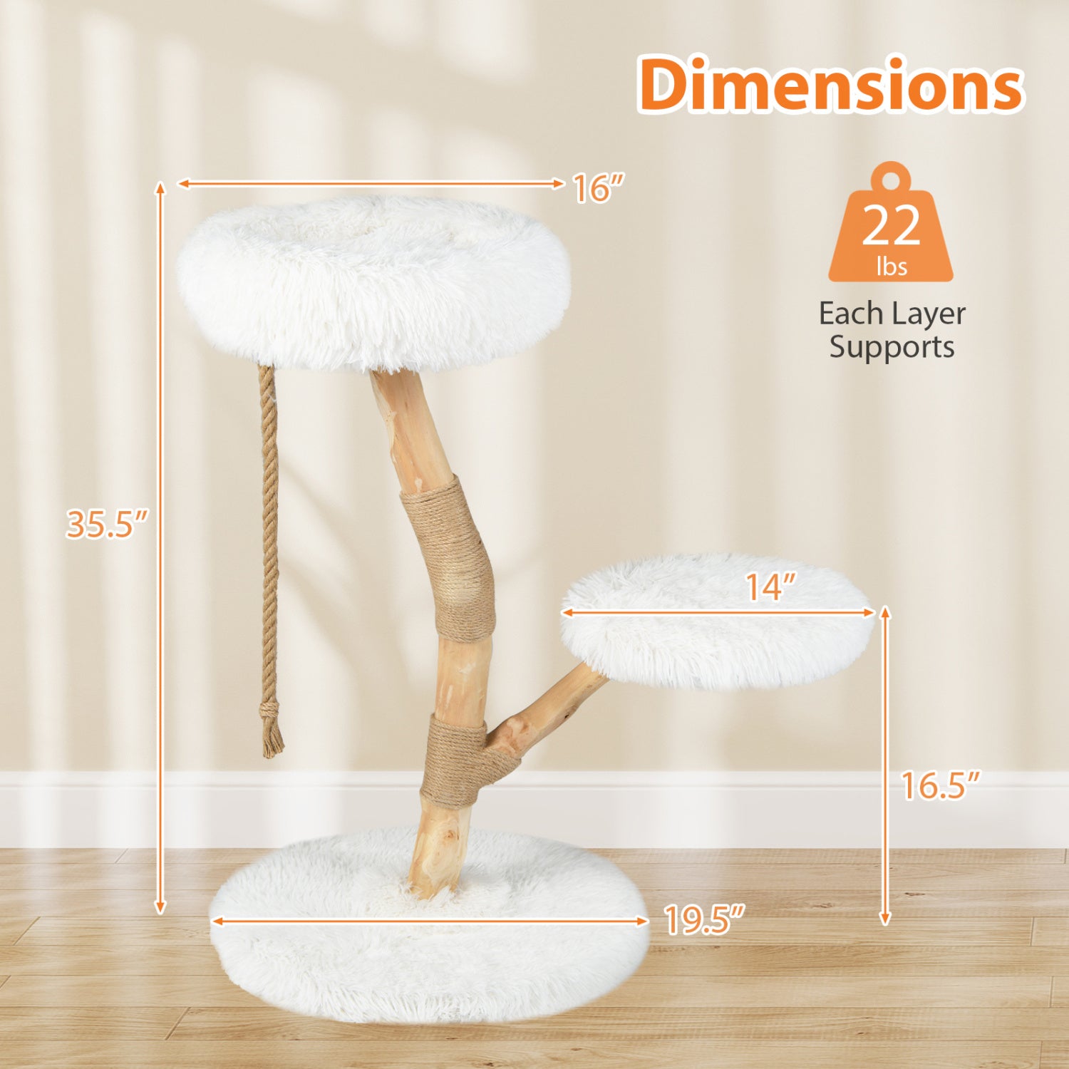 Modern Wooden Cat Tree Tower with Perch and Natural Jute Scratching Posts - view 5