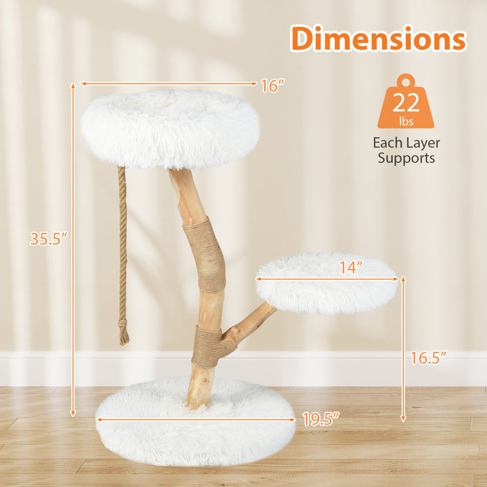 Modern Wooden Cat Tree Tower with Perch and Natural Jute Scratching Posts - view 5