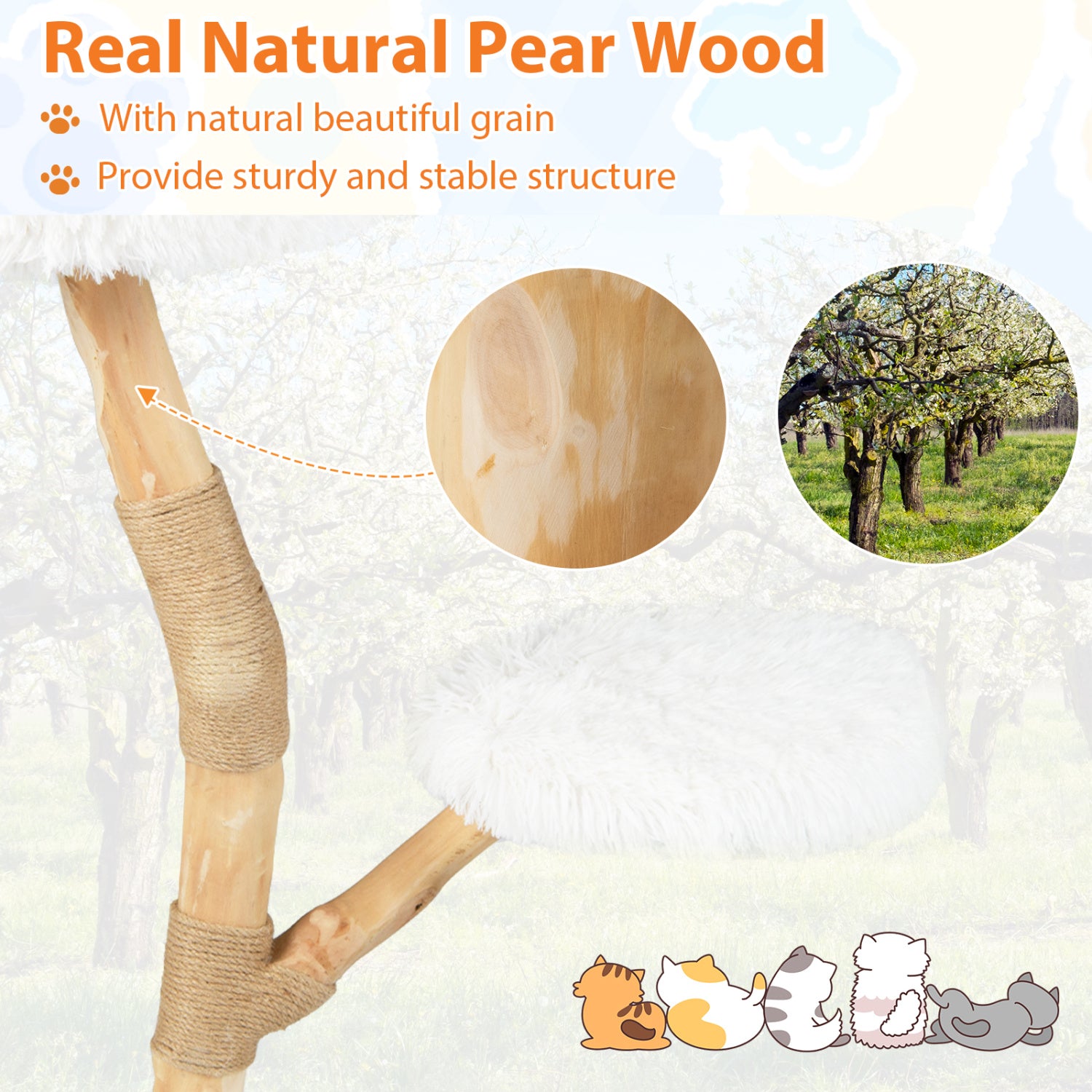 Modern Wooden Cat Tree Tower with Perch and Natural Jute Scratching Posts - view 6