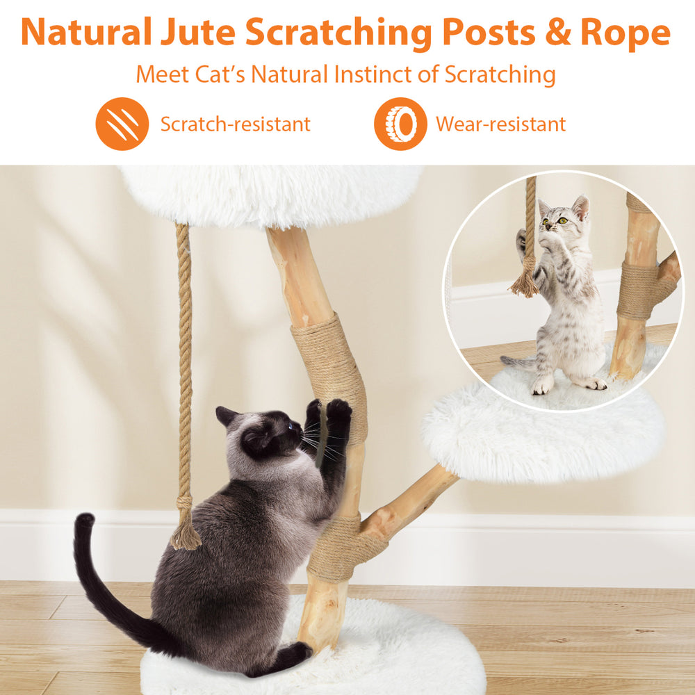 Modern Wooden Cat Tree Tower with Perch and Natural Jute Scratching Posts - view 8