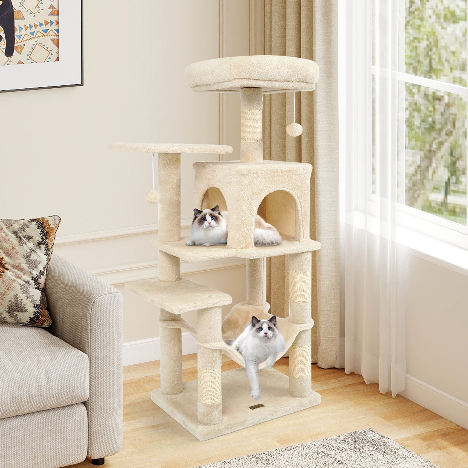 Multi-Level Cat Tower with 2-Door Condo and Padded Top Perch Cat Tree - view 2