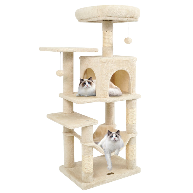 Multi-Level Cat Tower with 2-Door Condo and Padded Top Perch Cat Tree