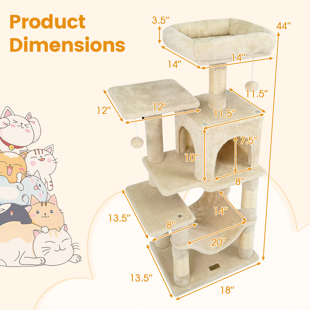 Multi-Level Cat Tower with 2-Door Condo and Padded Top Perch Cat Tree - view 5