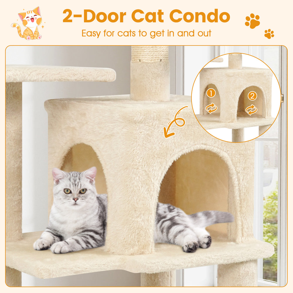 Multi-Level Cat Tower with 2-Door Condo and Padded Top Perch Cat Tree - view 6