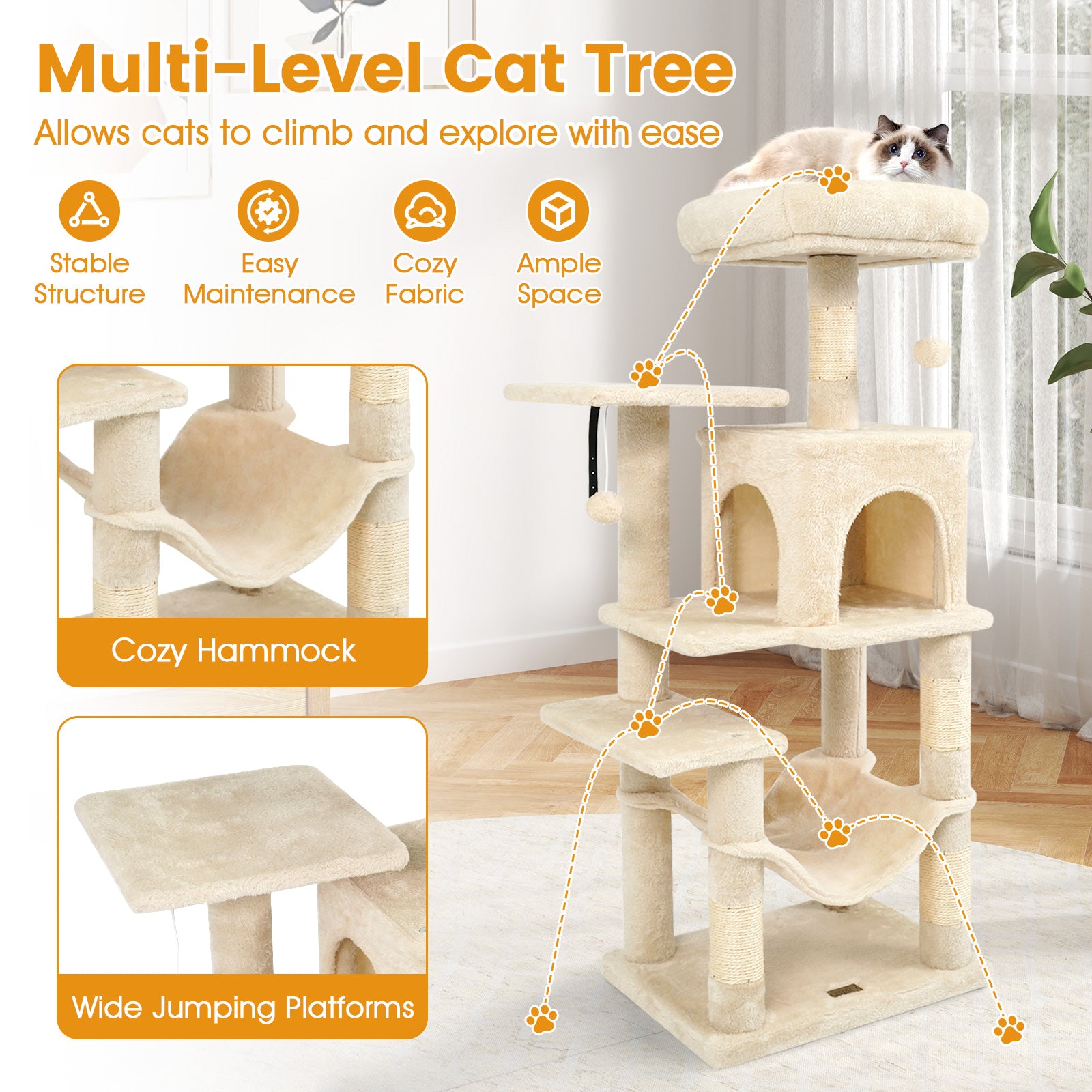 Multi-Level Cat Tower with 2-Door Condo and Padded Top Perch Cat Tree - view 8