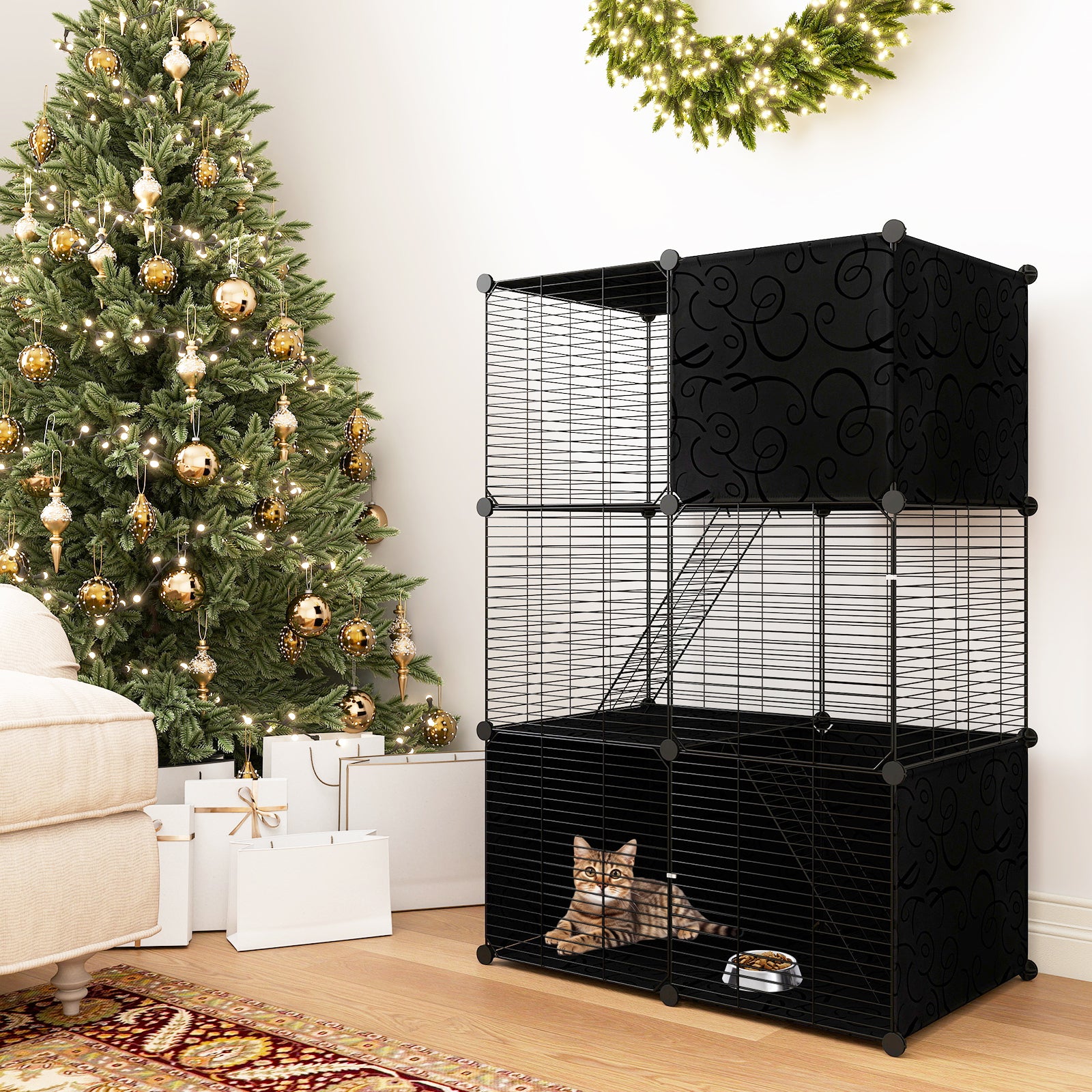 Multi-Level Cat Tower with 2-Door Condo and Hammock Cat House - view 3